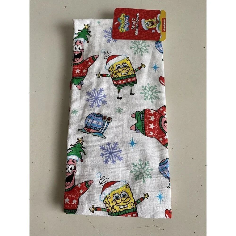 2 Pack SpongeBob SquarePants Christmas Sweaters Kitchen Towels 16 X 26” NEW